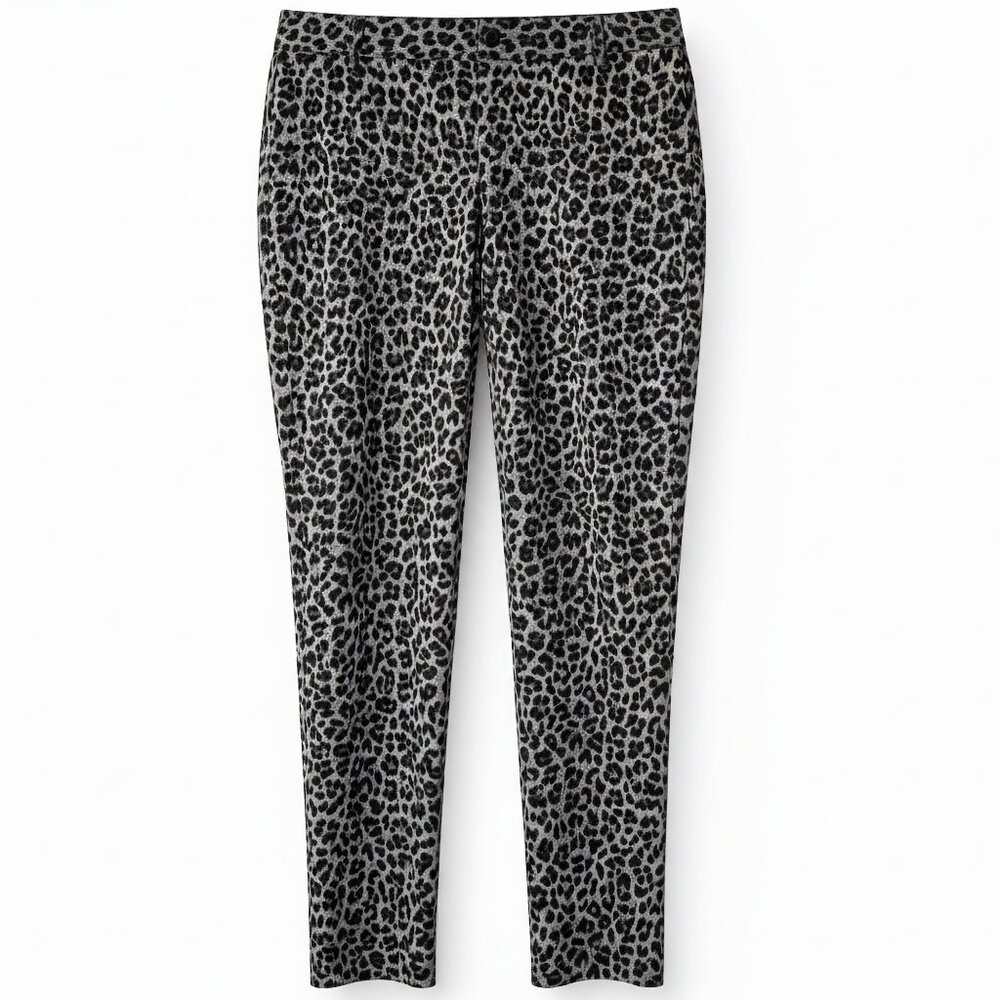 CAbi Leopard Print Jeans Gray Black Straight Leg Ankle Stretch Size 6